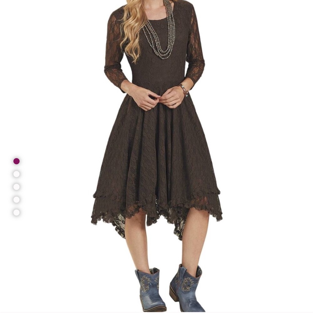 Back In Saddle Heirloom Lace Handkerchief Midi Dress Brown Western Whimsigoth M